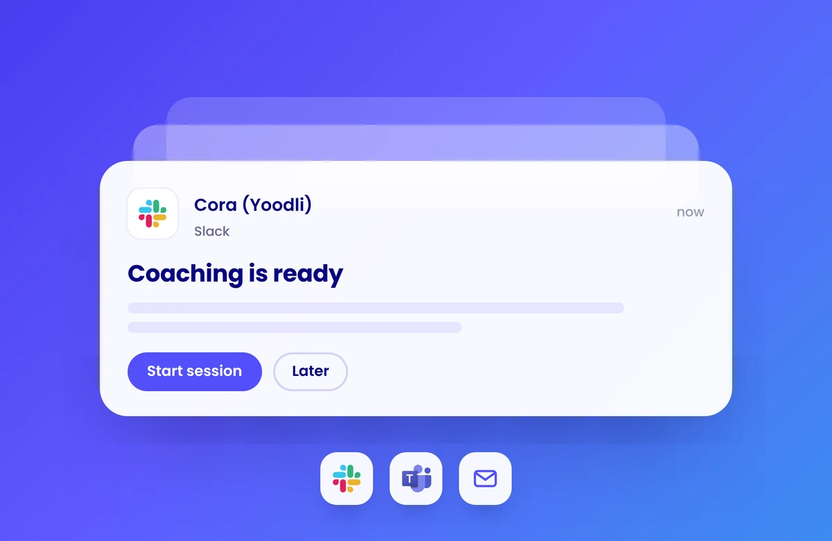 A Slack message from Cora (Yoodli): Coaching is ready, with Start session