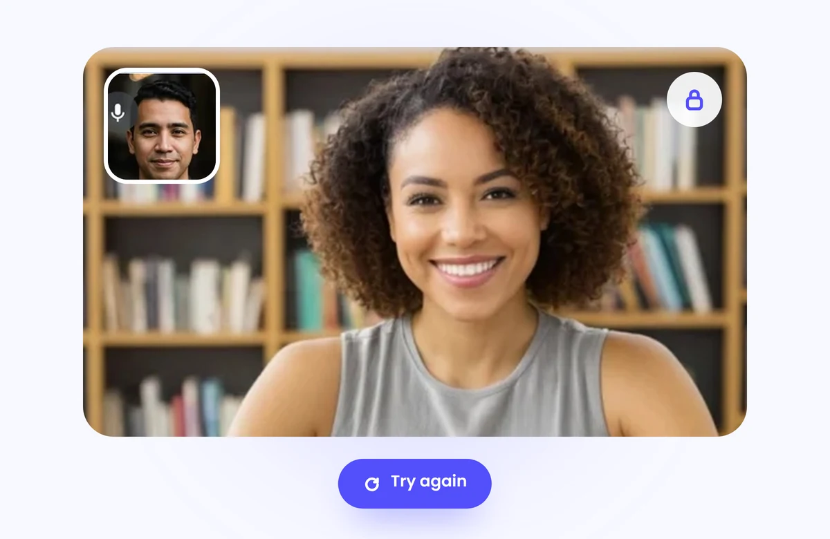 A private practice roleplay with an AI persona and a Try again button