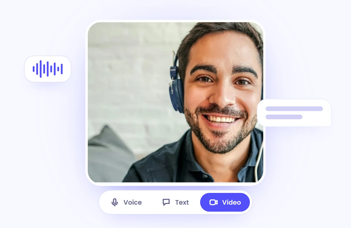An AI persona on video, with voice, text and video modes